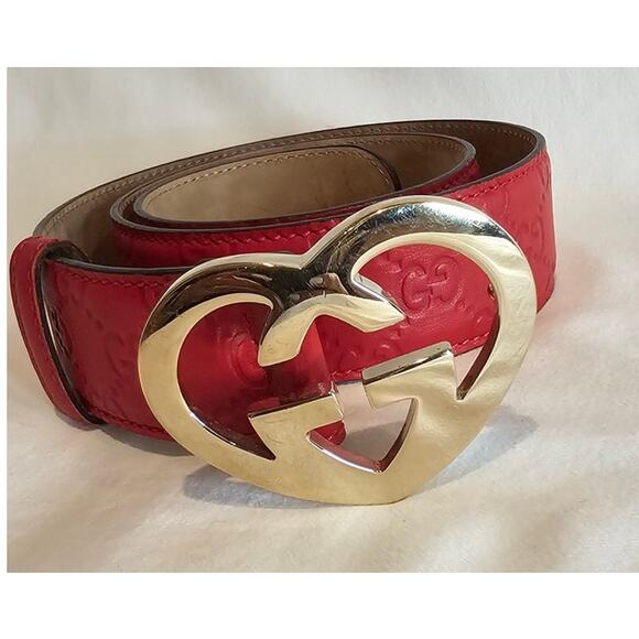 Gucci Red Guccissima Leather Heart Buckle Size 80cm/32 in - Picture 3 of 9